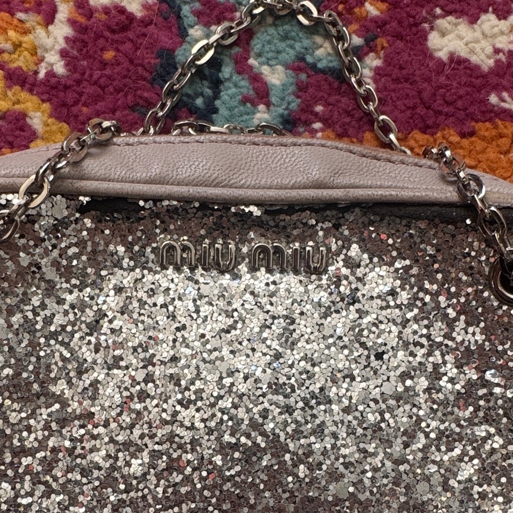 Miu Miu Silver Glitter Mini Bag - Picture 2 of 6